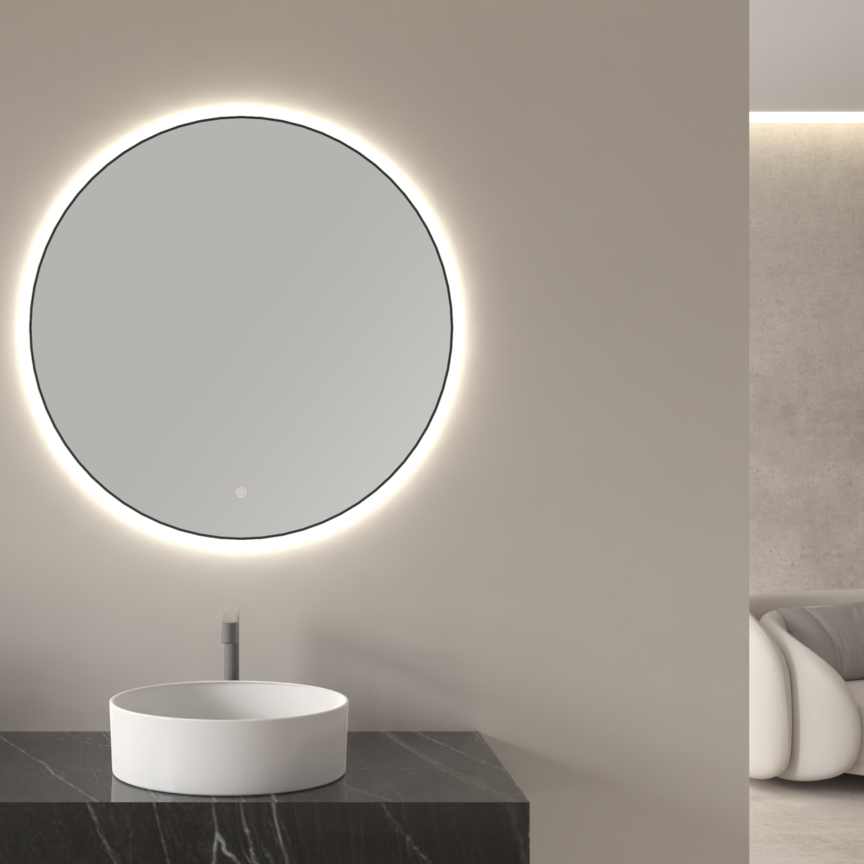 Wiesbaden Novi Spiegel Rond Zwart met Led Verlichting